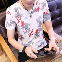 Wholesale summer handsome Korean men s leisure ice silk fabric T shirt trend personalized tattoo clothes short sleeve kg