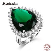 Wholesale Shineland Engagement Wedding Red Green Black Waterdrop Stone Ring Cubic Zirconia Sterling Silver Rings For Women Best Gifts