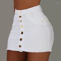 Wholesale Fashion Solid White Black Skirts Women Button Denim Jeans Bodycon Mini Skirts Strench High Waist Sexy Club Skirt Summer