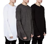 Wholesale 2021 Swag Style O Neck Men Casual T Shirt Long Sleeve Thumb Hole Cuffs Side Split Silm Fit Men s Clothing