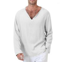 Wholesale Men s T Shirts Ctton Blend Mens Long Sleeve V Neck Retro Linen Hippie Shirt Beach Top Summer Streetwear Tee Shirts Homme Plus Size XL1