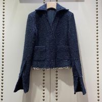 Wholesale Women s Jackets Grand Designer Vintage Jacket Short Coat For Women High Quality Heavy Industry Mixed Textiles V Neck Long Sleeve Chain Solid