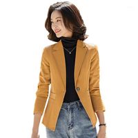 Wholesale New Arrival Plus Size XL Women Slim Leather Coat Blazer Jackets Spring Long Sleeve Girl Yellow Black Pink Office Tops1
