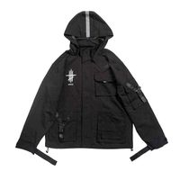 Wholesale Techwear Black Reflective Tactical Functional Cargo Jackets Coats Men Streetwear Pullover Multi Pocket Hoody Casual Windbreaker G0107