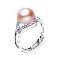 Wholesale Silver Plated Resizable Finger Ring Many Colors Round Pearl with Cubic Zirconia Jewelry