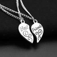 Wholesale Fashion Necklace Silver color heart pendant best Friends heart pendant engraved necklace Alloy pendant valentine gift WQ631