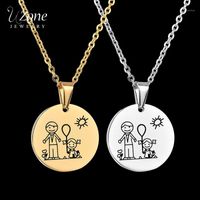 Wholesale Chains Uzone Family Dad Love Daughter Stainless Steel Necklaces Cartoons Image Round Coin Pendant Necklace For Mom Kids Gifts1