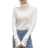 Wholesale Women s Sweaters Autumn Women Long Sleeve Turtle Neck Buttons Cuff Knitwear Pullover Slim Blouse Base Bottoming Office Shirts For Clothing
