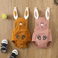 Wholesale Ins Baby Easter Corduroy Rabbit Strap Triangle Jumpsuits Clothes Winter Autumn Cute Bunny Ear footprint Casual One piece rompers Clothings GQ5MUNJ