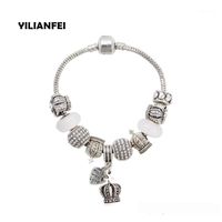 Wholesale Charm Bracelets YILIANFEI Silver Plated Crown Heart Pendant Fashion Elegant Bangles With White Chamilia Beads For Women BT01261