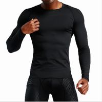 Wholesale Men s T shirt Europe US running fitness clothing quick drying sportswear long sleeved compression training stretch Slim tights black ghfgh