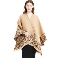 Wholesale Scarves Leopard Split Large Shawl Imitation Cashmere Women s Cloak Winter Poncho Capes Vintage Open Front Tassel Blanket