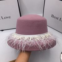 Wholesale Wide Brim Hats Winter Wool Bucket Hat For Women Colocasia Purple Pearl Feather Fisherman Hepburn