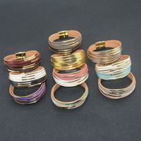 Wholesale Wide Contrast color leather wrap bracelet gold magnetic buckle women bracelets bangle cuff fashion jewelry will and sandy new