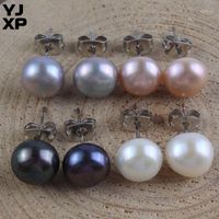 Wholesale YJXP mm Bread Shaped Stud Earrings Freshwater Pearls Black White Pink Grey Beads Women Girl Charms Earring Jewelry Making Pair1