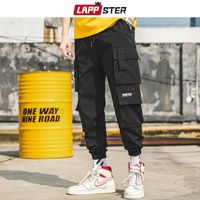 Wholesale LAPPSTER Men Black Embroidery Joggers Pants Man Streetwear Cargo Pants Male Pocket Sweatpants Grey Tactical Plus Size