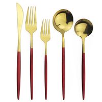 Wholesale 6set Red Gold Dinnerware Set Stainless Steel Cutlery Set Knives Dinner Fork Dessert Spoon Silverware Kitchen Tableware T200430