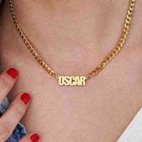 Wholesale Herringbone Arabic K Gold Plated Jewelry Stainls Steel Nameplate Character Personalized Custom Charms Name Necklace