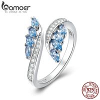 Wholesale BAMOER New Collection Sterling Silver Butterfly Shape Light Blue CZ Finger Rings for Women Wedding Engagement Jewelry BSR005