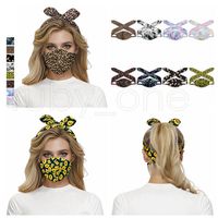 Wholesale 2 in Face Mask Red Plaid Face Masks Headband Sunfiower Leopard Ear Protective Hairband Cross Hair Band Headress RRA2166
