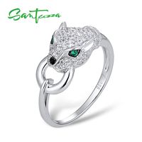 Wholesale SANTUZZA Silver Ring For Women Pure Sterling Silver Leopard Panther Ring Cubic Zirconia Rings Party Trendy Fine Jewelry