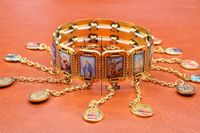 Wholesale Exquisite metal stretch multi drop rosary bracelet Catholic Saints bracelet holy god religious mercy bracelet