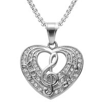 Wholesale Chains Women Men Fashion Music note Design Rhinestone Decor Pendant Necklace Jewelry Gift