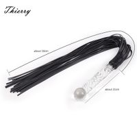 Wholesale Thierry PU leather Whip with glass handle dildo anal plug flogger Spanking Bondage Fetish Sex Toys couples Adult Game Y201118
