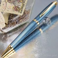 Wholesale Classic Ballpoint Pen The blue wire drawing Luxury metal barrel Writing smooth Cufflinks Set Box Additional Gift Refills Gift Plush Pouch