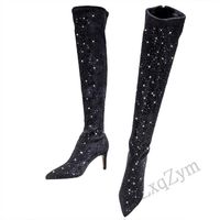 Wholesale Boots Women Pointed Toe Bling Over Knee Rhinestone Crystal Decor Long Tube Thin High Heels Design Fashion Lady Shoe