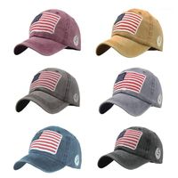 Wholesale Visors Unisex Cap Retro Washed American Flag Letter Embroidered Personality Casual Cotton Hat Headwear Outdoor Sports Wear