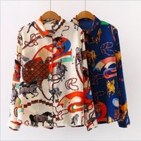 Wholesale Women Designer Lapel Neck Long Sleeve Button Blouses Spring Fall Retro Floral Print Shirts Blouse Ladies Fashion Luxury Casual Cardigan Tee Tops