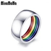 Wholesale Wedding Rings Fashion Enamel Rainbow Ring Lesbian Gay Pride Stainless Steel For Woman Men Promise Jewelry Gifts1