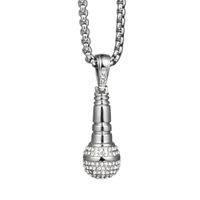 Wholesale Pendant Necklaces Hip Hop Iced Out Microphone Male Silver Color Stainless Steel Chains For Men Hiphop Jewelry Drop