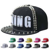 Wholesale Ball Caps Hip Hop Flat brimmed Cap Acrylic Letter Hip hop Hipster Baseball Pointed Rivet Outdoor Street Dance Hat
