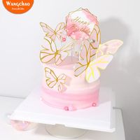 Wholesale Other Festive Party Supplies Set Creative Pink Painted Butterfly Theme Happy Birthday Cake Topper Baby Shower Princess Kids Favors Candy