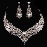 Wholesale Bridal Jewelry Drop Earrings European and American Popular Big Brand Alloy Full Diamond Sets Necklace For Party Wedding
