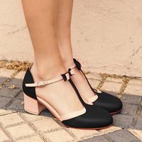 Wholesale Dress Shoes Mary Jane Women High Heels Pumps Summer Bowknot Buckle Strap Closed Toe Ladies Party Wedding Sandals Black Red1