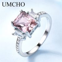 Wholesale UMCHO Solid Sterling Silver Cushion Morganite Gemstone Rings For Women Engagement Anniversary Band Valentine s Gift Ring Set