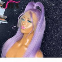 Wholesale Lavender Color Straight Lace Front Human Hair Wigs Glueless x1 Deep Part Purple Color Transparent Lace Wigs for Women