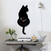 Wholesale Wall Clocks White Black Wagging Tail Cat Design Clock Kids Bedroom Decoration Unique Gift Creative Cartoon Mute Clock1