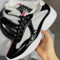 Wholesale 2020 Men America Cup Designer Sneakers Top Patent Leather Flat Trainers Black Blue Mesh Lace up Nylon Casual Shoes Outdoor Shoes With Box