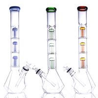 Wholesale 18inch Diamond Bottom Glass Bong mm thick Hookah Water Pipes Smoking Pipes Triple Tree perc With Bowl