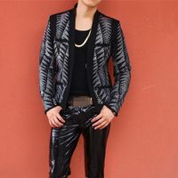 Wholesale Men s Jackets Punk Diamonds Bling Mens Night Show Wear Coats High Quality Long Sleeve Covered Button Slim Fit Big Size Male Cardigan