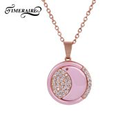 Wholesale Pendant Necklaces Pink Blue Round Moon Necklace For Women Smooth Ceramic Crystal Rose Gold Fashion Jewelry Unisex Chain