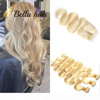 Wholesale Bella Hair A blonde bundles with lace closure virgin blonde wavy hair weave bundles Body Wave Human hair extensions sale