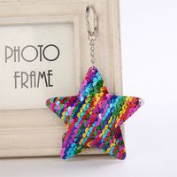 Wholesale New Fish Scale Sequin Star Keychain Key Ring Holders Bag hang Women kids Fashion Jewelry Gift will and sandy Drop Ship