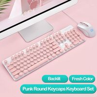 Wholesale Keyboard Mouse Combos Vintage Round Cap Keyboards With dpi Gaming Wired LED Backlit Pink Gamer Accessories PC Computer1