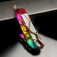 Wholesale Natural Crystal Stone Pendant Seven Colourful Primordial Stones Pendants Hand Wound Life Tree Jewelry parts For Valentine Day