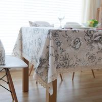 Wholesale Table Cloth White Peony Cotton Linen Cloths Dinner Vintage Pattern Lace Tablecloth Tafelkleed Home Decoration